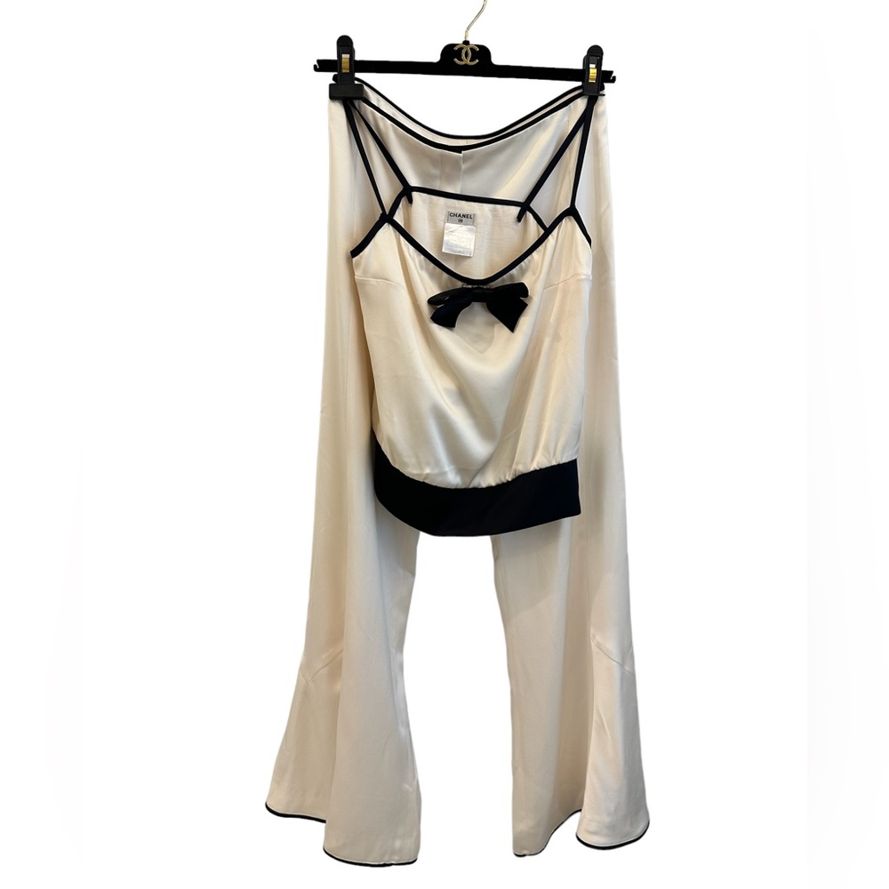Chanel 09C Size 34 White/Black Silk Mariner Tank Top and Pants Set